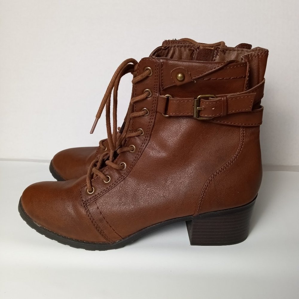Brash Boots Women's Brown Ankle High Heeled Zip and Lace Boot Size 11